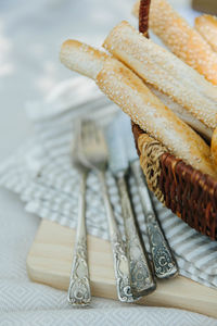 High angle view of bread on table