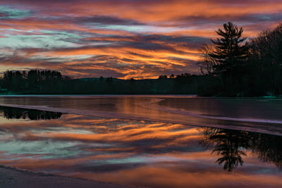 Scenic view of lake against sky during sunset