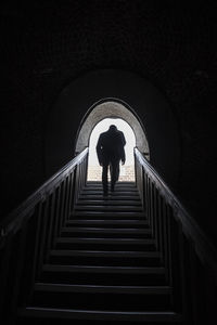 Rear view of silhouette man walking on steps