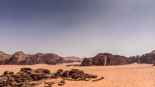 Scenic view of desert against clear sky