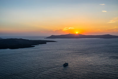 High angle view of sea against sky during sunset