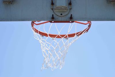 Low angle view of basketball hoop against clear sky