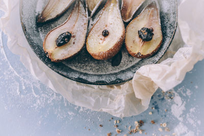 High angle view of baked pears