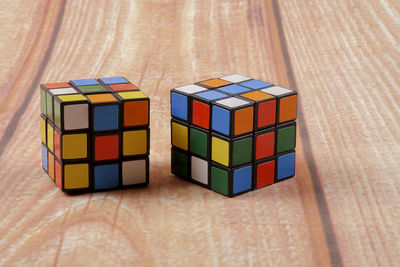 Close-up of multi colored toy on table