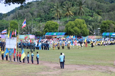 High angle view of parade on land