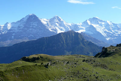 Scenic view of snowcapped mountains against sky