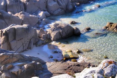 Rocks in sea during winter