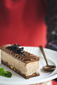 Close-up of cake in plate on table