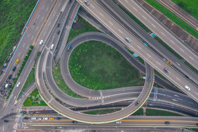 High angle view of cars on road in city