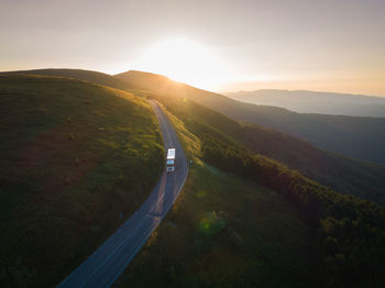 Scenic view of mountains against sky during sunset