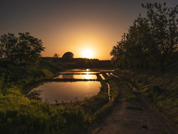 Scenic view of landscape against sky during sunset