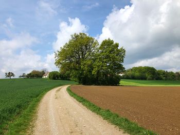 Road amidst agricultural field against sky