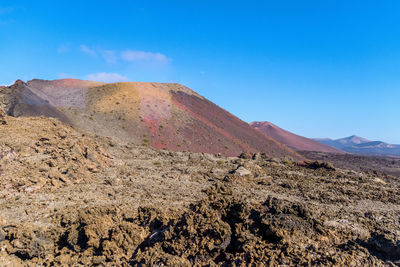 Scenic view of desert against clear blue sky