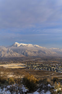 Scenic view of snowcapped mountains against sky