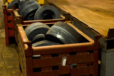 Close-up of old machinery in factory