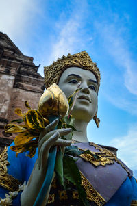 Angel statue architecture lanna at wat chedi luang chiangmai, northern, thailand.
