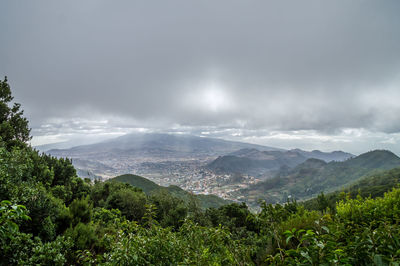 Scenic view of city and landscape against sky - las mercedes, tenerife