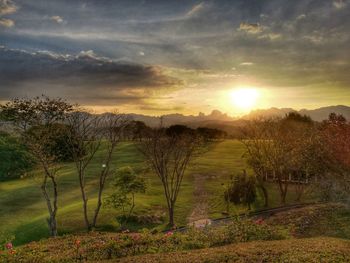 Scenic view of field against sky during sunset