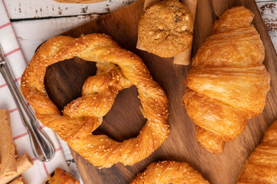 High angle view of bread on table