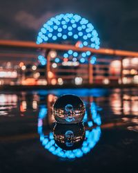 Illuminated lighting equipment in city at night