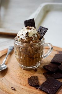 Close-up of chocolate cake on table