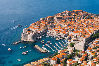 High angle view of buildings in city