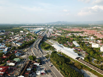 High angle view of cityscape against sky