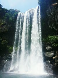 Close-up of waterfall against trees