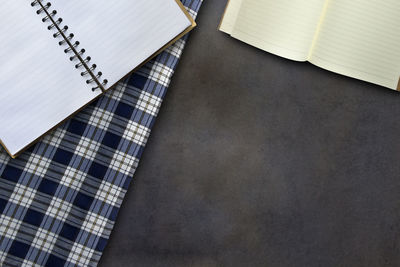 High angle view of books on table