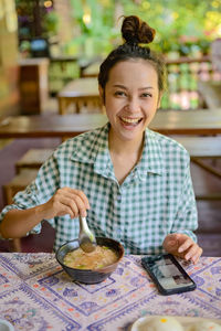 Series photo of young woman have a breakfast , morning meal