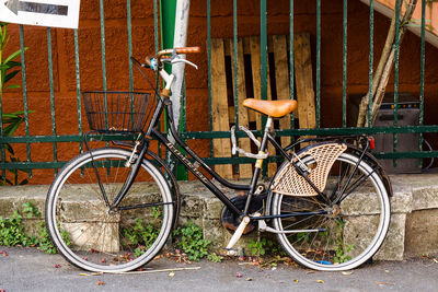 Bicycle parked in basket