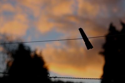 Silhouette cranes against sky during sunset