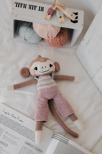 High angle view of stuffed toy on table