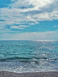 Scenic view of sea against cloudy sky