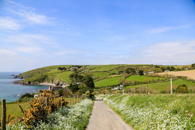 Scenic view of road by land against sky