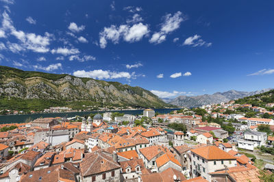 High angle view of townscape against sky