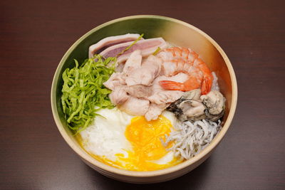 High angle view of food in bowl on table