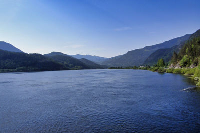 Scenic view of lake against blue sky