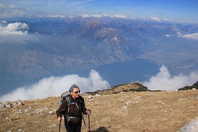 Woman hiking on mountain