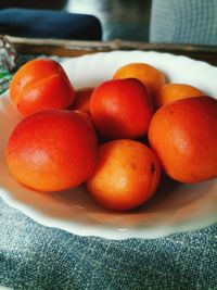 Close-up of apricots  in plate