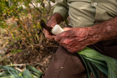 Close-up of man preparing food