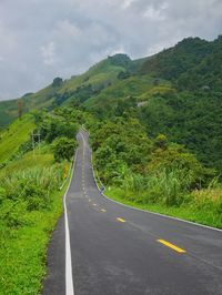 Road amidst green landscape against sky