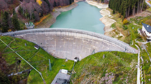 Aerial view of the prà della stua lake dam