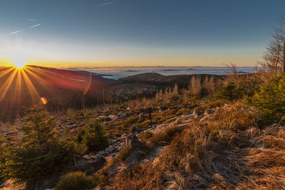 Scenic view of landscape against sky during sunset