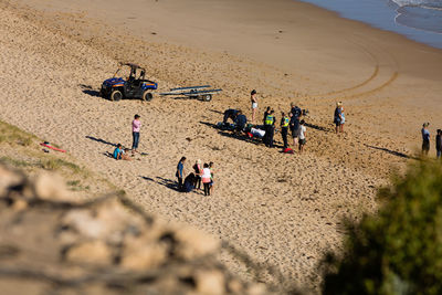 High angle view of people at beach