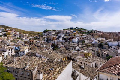 High angle view of townscape against sky