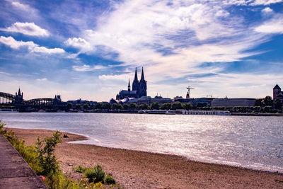 View of city at riverbank