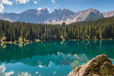 Panoramic view of lake and mountains against sky