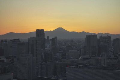 View of cityscape at sunset