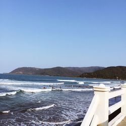 Scenic view of beach against clear sky